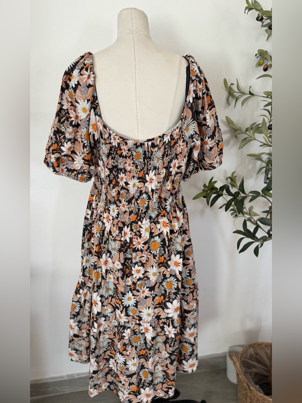 ANA New York Floral Puff Sleeve Midi Dress XXL Cottagecore Boho Daisy Print - Picture 4 of 6